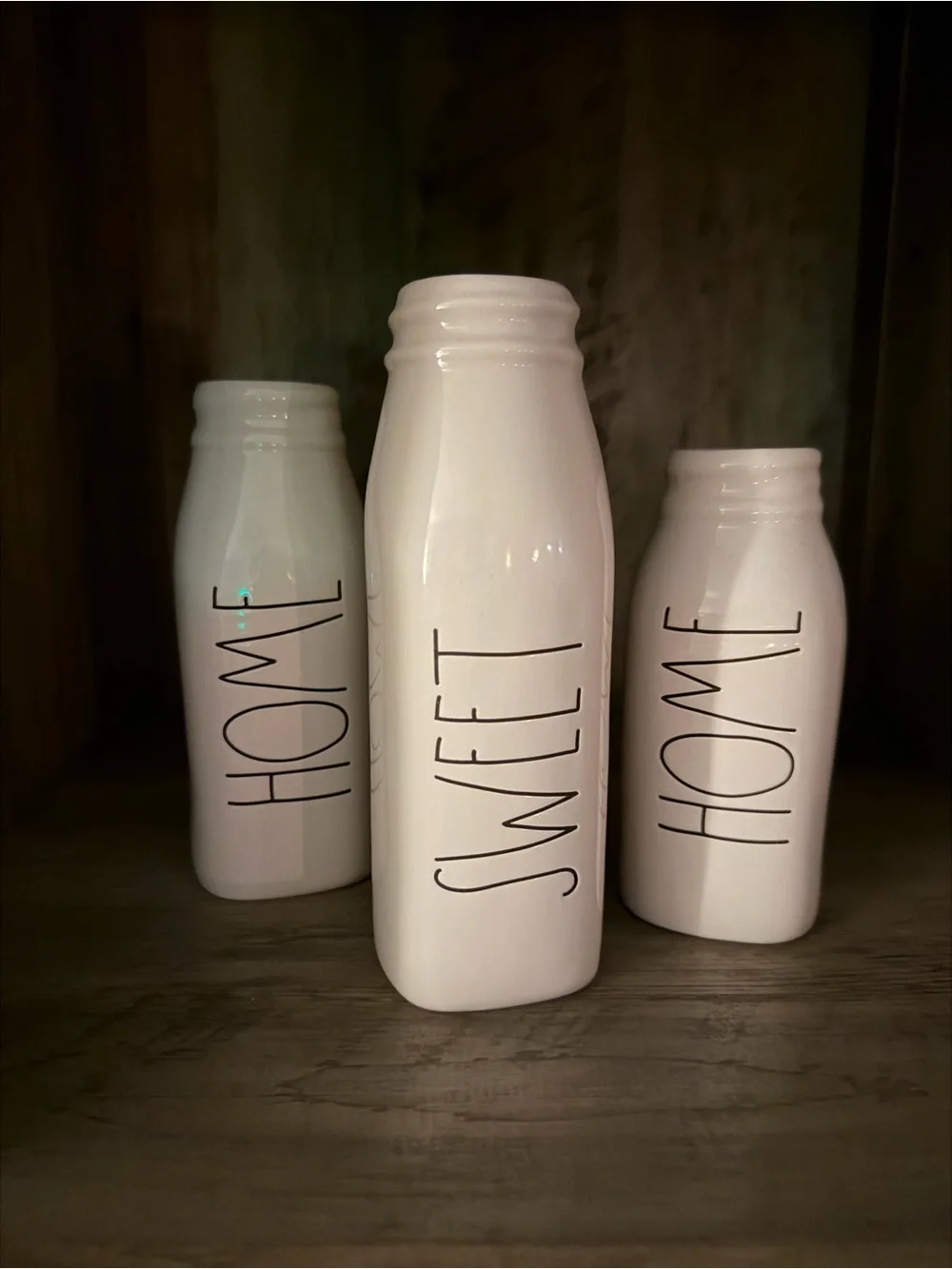 Rae Dunn Ceramic 'HOME' & 'SWEET' Milk Bottle Vases Set